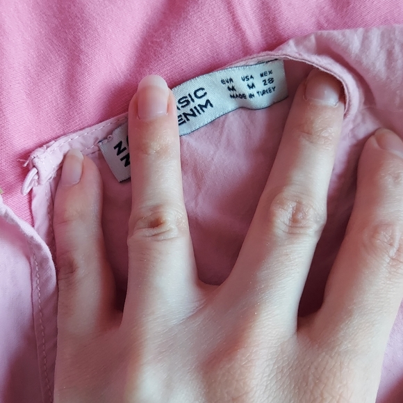 Iced candy/baby pink Zara Basic ruffle tiered short cap sleeve top size medium - Picture 3 of 7